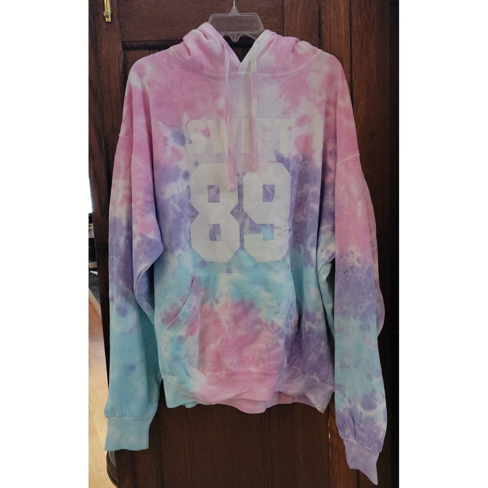 Taylor Swift Hoodie Unisex Large Tie  Dye SWIFT 89 Pink Purple White Colortone